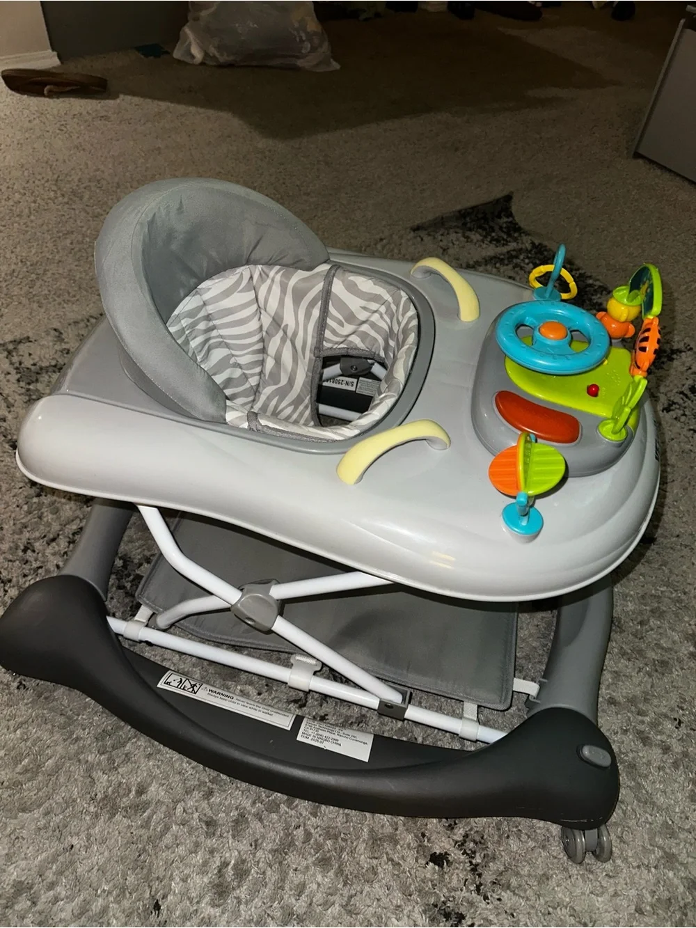 Gray and Green Baby Walker with Interactive Play Tray
